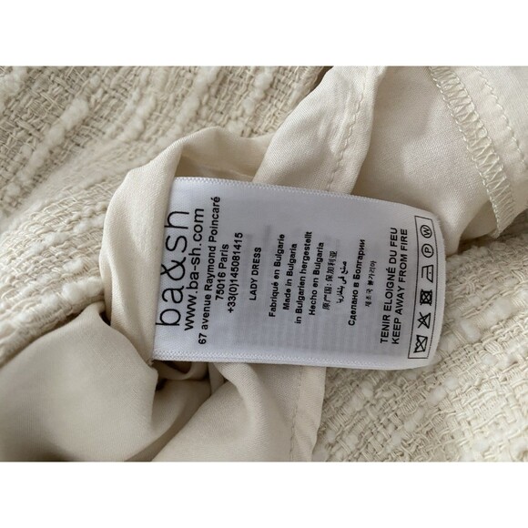 Ba&sh Lady Dress Cotton Elegant Cream Textured Tweed Dress XL Quiet Lux Formal - Picture 7 of 11
